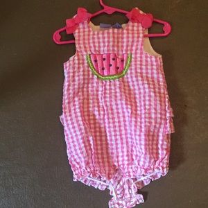 Baby girl one piece with watermelon appliqué